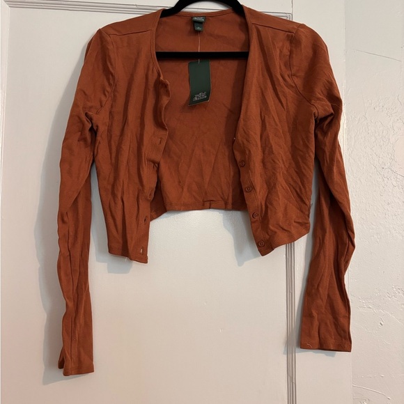 NWT Rust Orange Brown Cropped Cardigan Sweater Longhorn - Picture 3 of 4